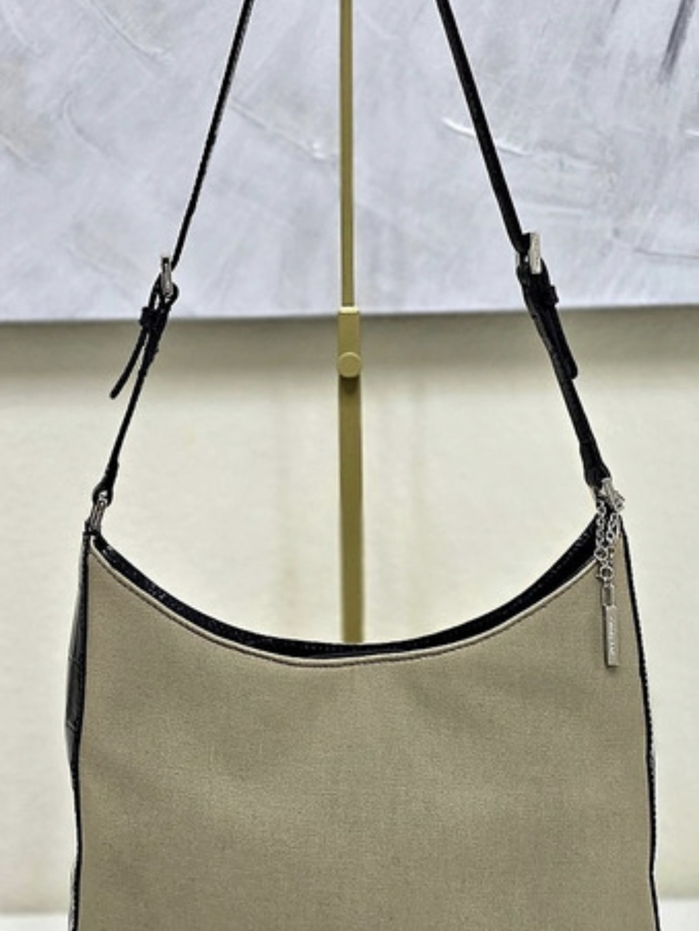 Cole Haan Vintage Canvas Hobo Bag Khaki Croc Embossed Leather Trim